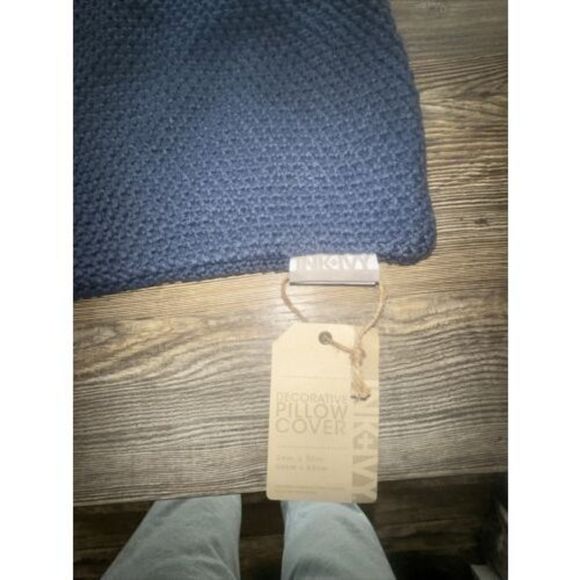 INK+IVY Casual Acrylic Knitted Euro Pillow Cover With Indigo Finish 26in X 26in. - Picture 3 of 4